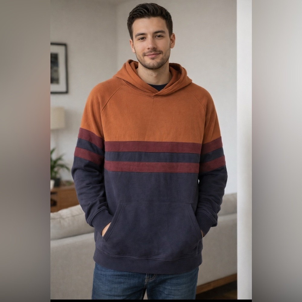 Alexander Julian Rust and Navy Hoodie. Size-XX-Large